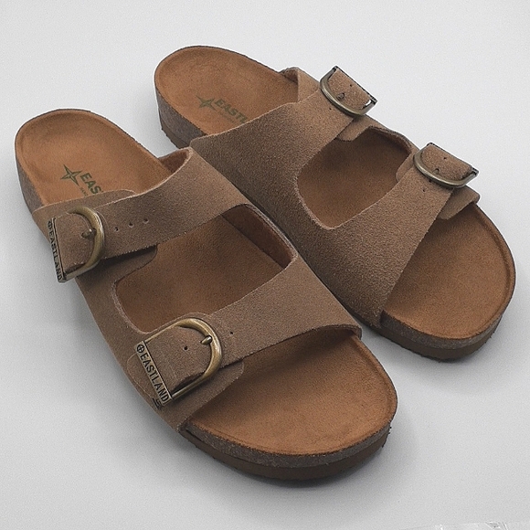 NEW Eastland Cambridge Tan Suede Double Buckle Slides Size 10 - Picture 7 of 8